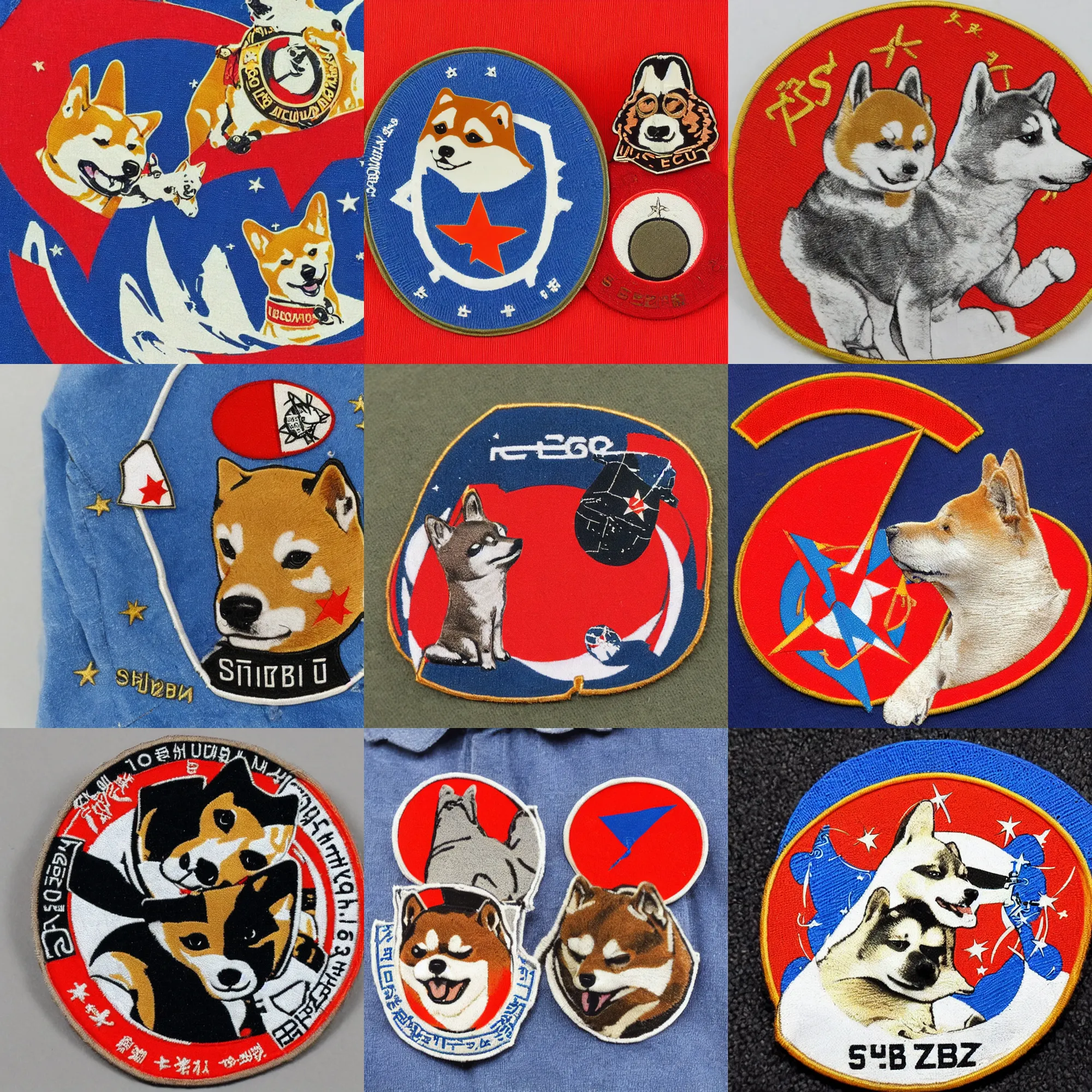 Prompt: Shiba Inu CCCP, 60s soviet space round mission patch