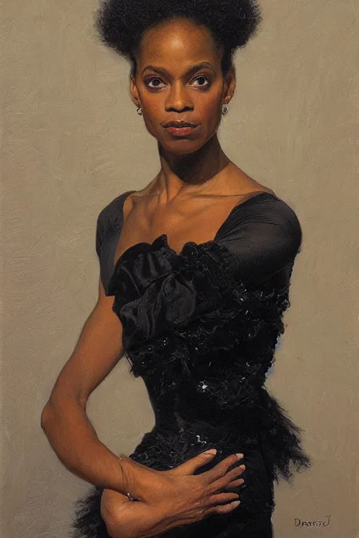 Image similar to portrait of a gorgeous graceful black prima ballerina, by donato giancola and berthold woltze.