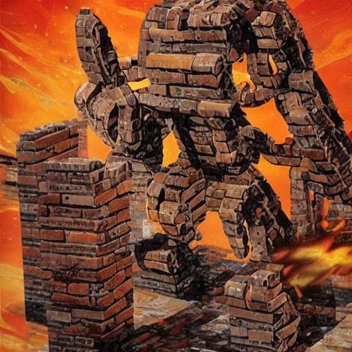 Image similar to an brick elemental, whirling energy made of bricks, dramatic, cinematic, by simon bisley