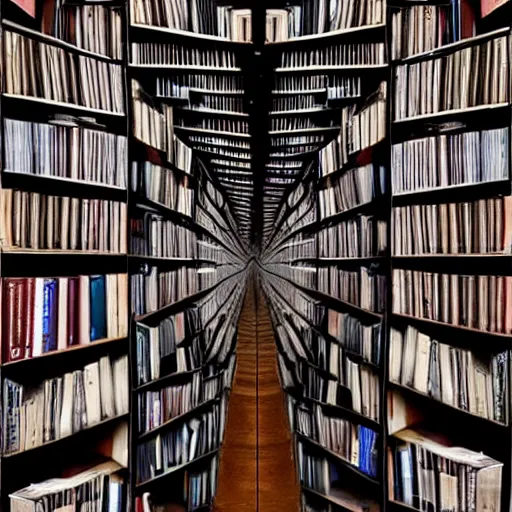 Image similar to Infinite tunnel made out of bookshelfs, photography, award winning, 8k