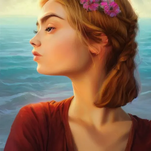 Prompt: a beautiful scenic painting of a beautiful young girl that looks like imogen poots by artgerm and wlop and wes anderson and spike jonze