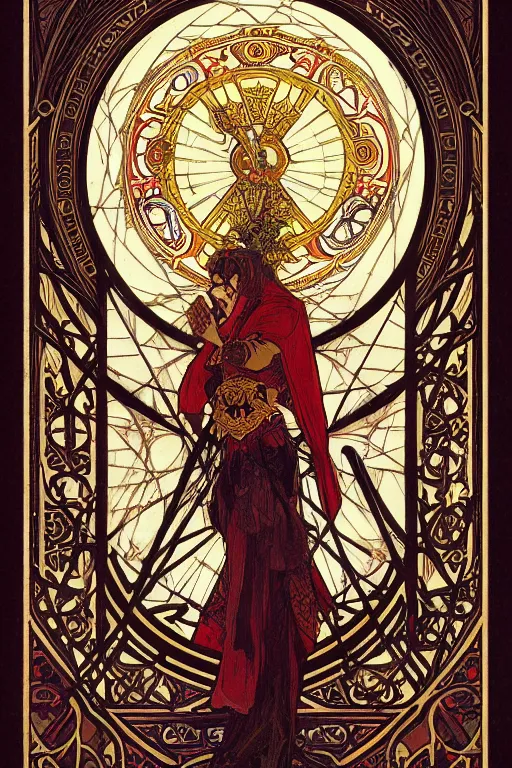 Prompt: tarot card, the emperor, medieval, super detailed, ornate, by alphonse mucha, artstation, greg rutkowski, symmetry, red, gold, white, black, 8 k