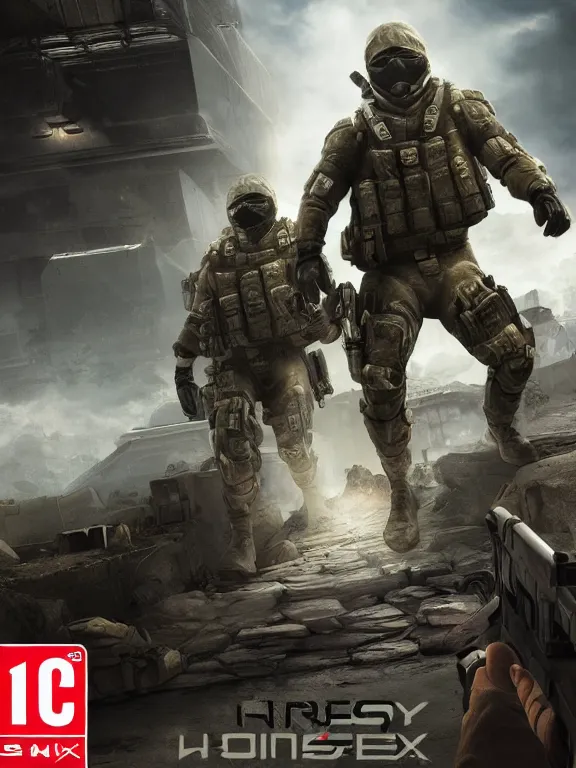 Prompt: generic first person shooter video game box art