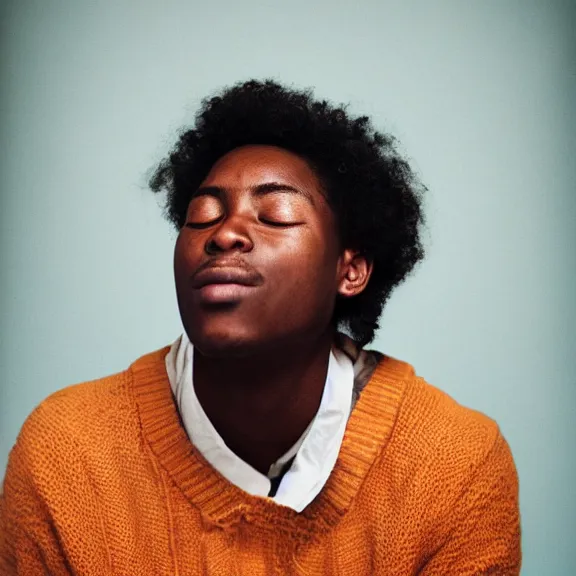 Prompt: Portrait of a Young Man's Face, His Eyes are Closed, photograph by Annie Leiboitz for Vanity Fair Magazine