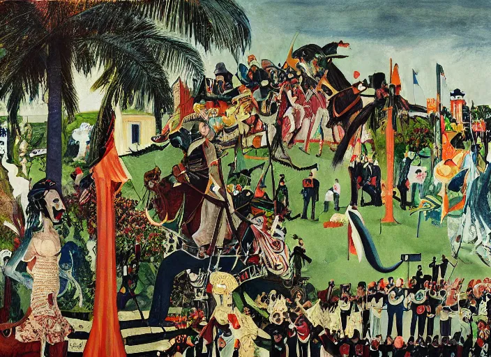 Prompt: Mar-a-Lago estate under siege by otto dix