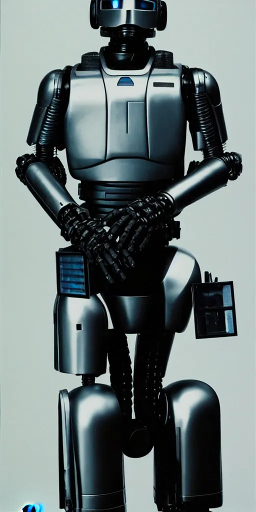 Prompt: An Alec Soth portrait photo of Robocop without a helmet