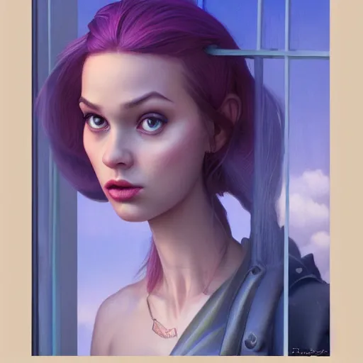 Image similar to Lofi portrait at a window, Pixar style by Stanley Artgerm and Tom Bagshaw and Tristan_Eaton and Tim Burton