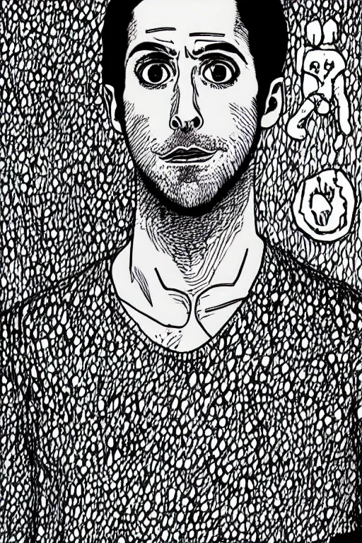 Prompt: junji ito illustration of ryan gosling