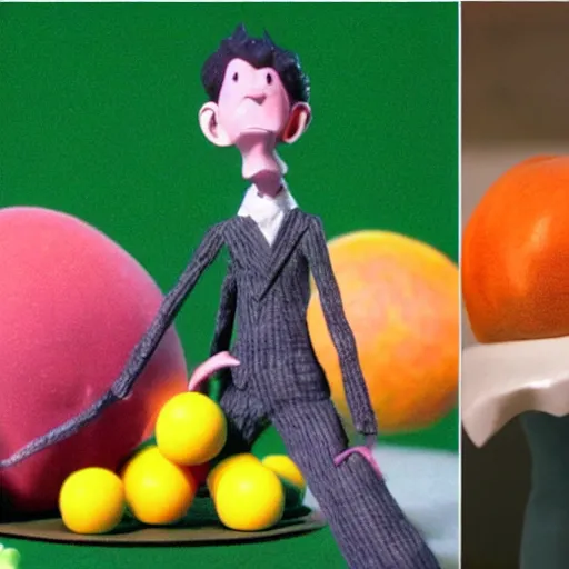 Prompt: giant peach, claymation, tim burton