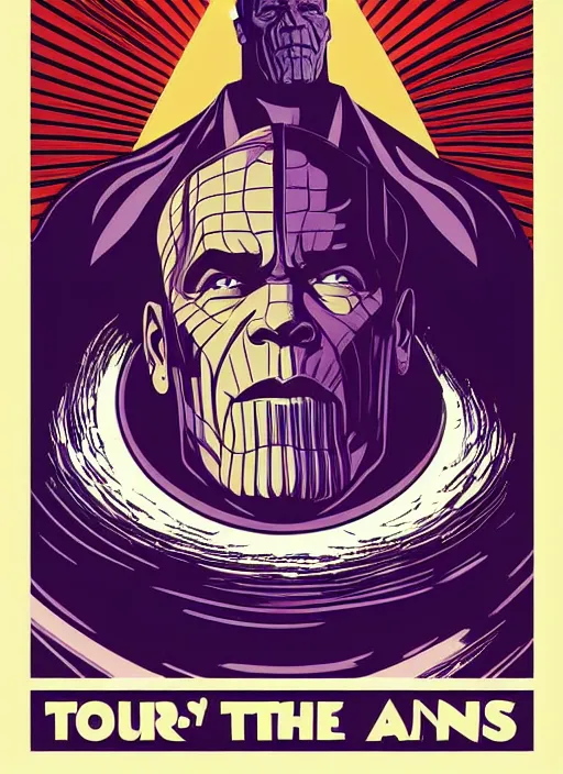 Image similar to 3 / 4 portrait of thanos. obama style poster by shepard fairey