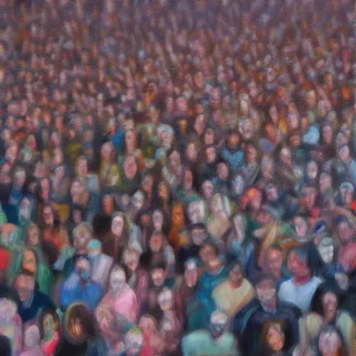 Image similar to hyperrealistic oil paint of crowd