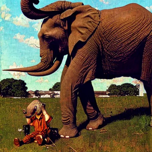 Prompt: an elephant-headed aviator, art by Norman Rockwell