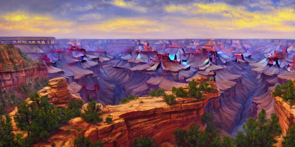 Image similar to The Grand Canyon in Central Park, cinematic lighting, detailed oil painting, hyperrealistic, 8k