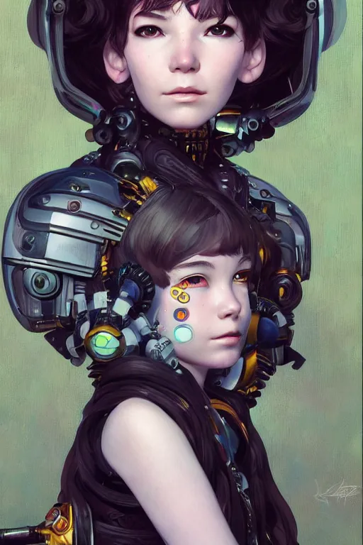 Prompt: portrait of beautiful young Björk, cyberpunk, Warhammer, highly detailed, artstation, illustration, art by Gustav Klimt and Range Murata and Ilya Kuvshinov and Sakimichan