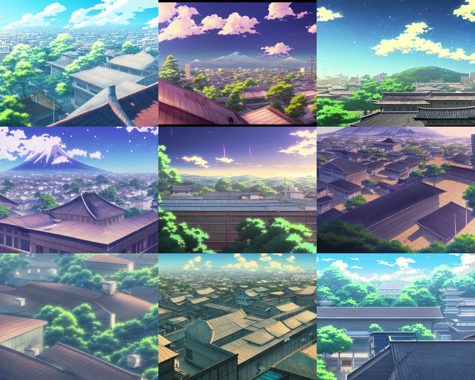 Prompt: an anime movie background matte painting of the roof of a japanese high school, by makoto shinkai, trending on artstation, highly detailed