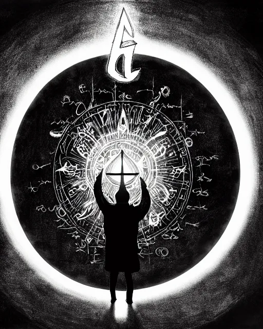 Prompt: ink painting of mage reciting an incantation and standing on glowing circular runes in the middle of dark room, high production value, intricate details, high resolution, hyperrealistic, hdr, high definition, masterpiece, ultra realistic, highly detailed, hd, sharp focus, non blurry, sharp, smooth