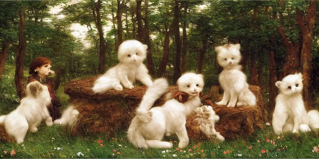 Prompt: 3 d precious moments plush animal, realistic fur, abby at the oakwood, master painter and art style of john william waterhouse and caspar david friedrich and philipp otto runge