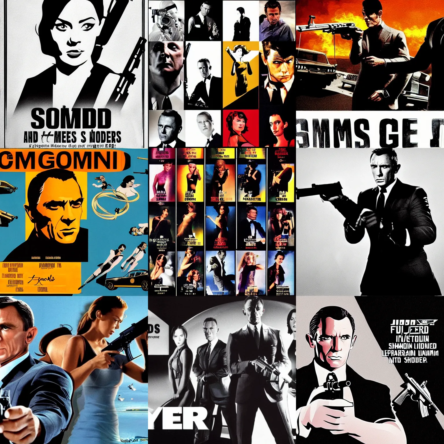 Prompt: james bond movie credits featuring shadow girls and guns, fluid, by maurice binder,