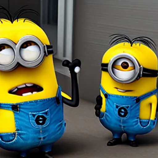 Prompt: minions rob a bank, security camera footage