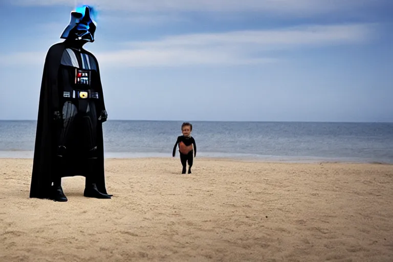 Image similar to darth vader goes to the beach for the first time