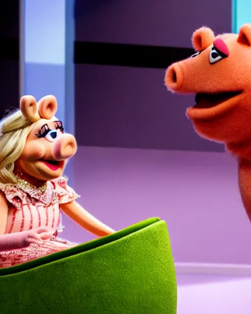 Prompt: miss piggy giving a ted talk on stable diffusion to an audience of muppets about the future of image generation. on the giant video screen behind miss piggy is picture of salvador dali sitting on an avocado toilet, photorealistic, ted talks, muppets