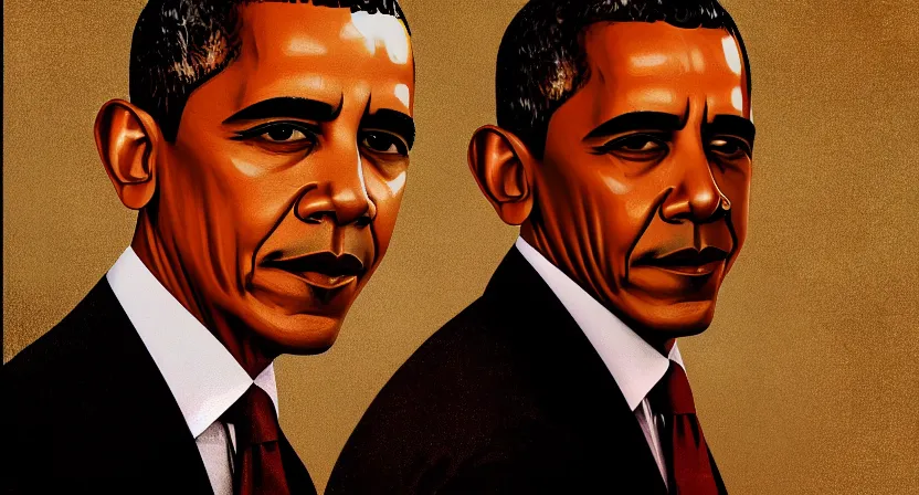 Image similar to portrait of barack obama, artwork by salman toor, cinematic light, atmospheric effects