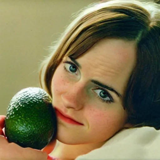 Image similar to an avocado in the role of emma watson, cinematography by stanley kubrick