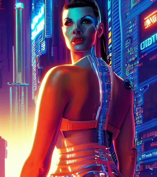 Image similar to cable plugged in, side of head, very very beautiful woman, cyberdeck computer terminal, street level night city, 1 9 7 9 omni magazine cover, style by vincent di fate, artgerm, cyberpunk 2 0 7 7, very coherent, detailed, 4 k resolution, unreal engine, daz