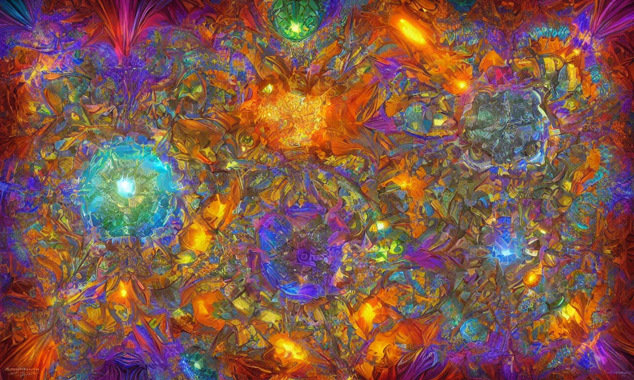 Image similar to voronoi engine laboratory 3 d volume kaleidoscope mandala fractal chakra digital multicolor stylized concept substance by artgerm, rossdraws, norman rockwell, magali villeneuve, gil elvgren, alberto vargas, earl moran, enoch bolles radiating a glowing aura global illumination ray tracing hdr