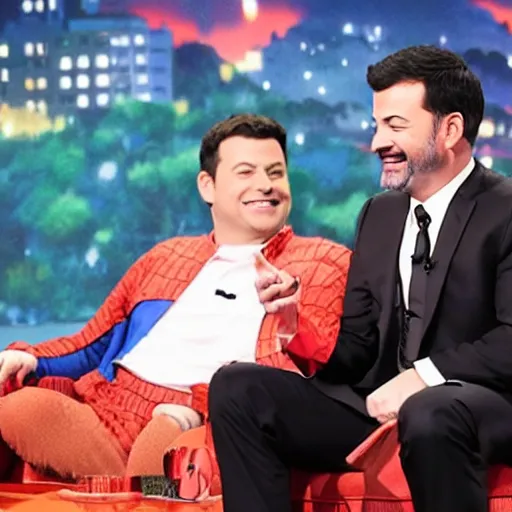 Prompt: Jimmy Kimmel interviewing Spider-Man, tv show, television