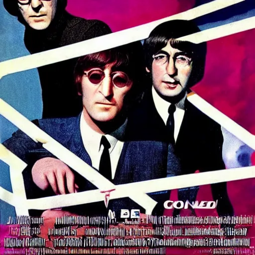 Image similar to john lennon and the beatles star in a james bond movie, 1960s film poster
