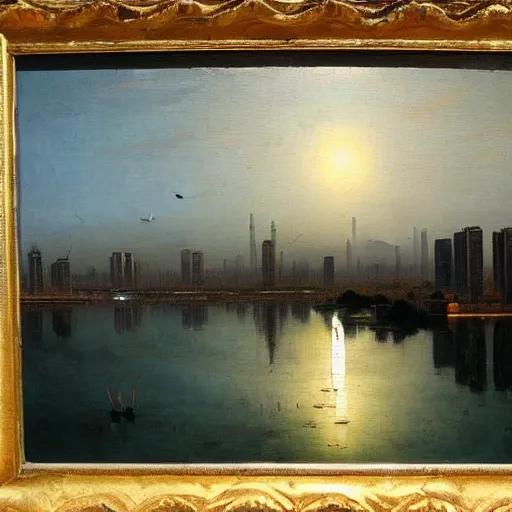 Prompt: “Hudson river school romantic painting of Modern beijing”