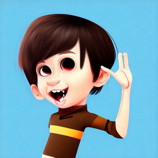 Prompt: 2 d flat animation character design girl kid, handrawn dynamic pose, french bob hair, short hair, brown eyes, realistic, 4 k!!!, art station