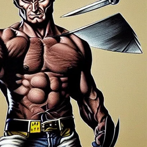 Prompt: Clint Eastwood as Wolverine, stabbing Sabertooth with sharp metal pieces from his fist, angry face, hyper realistic, high detail skin