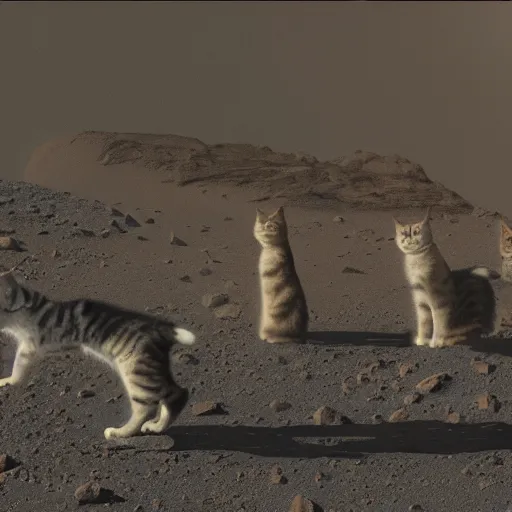 Prompt: a conference of cats on Mars. 8k photo.