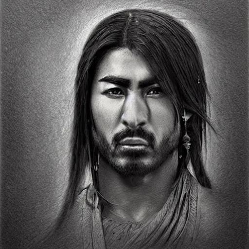 Image similar to Kurdish samurai, detailed charcoal sketch, realistic, incredibly detailed, award winning art, cinematic, extremely high detail, concept art