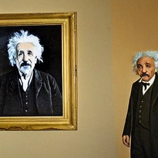 Prompt: Albert Einstein show his painting