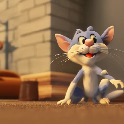 Image similar to Tom and Jerry as real character, 4k photorealistic, cinematic, hyper realism, 8k render, unreal engine