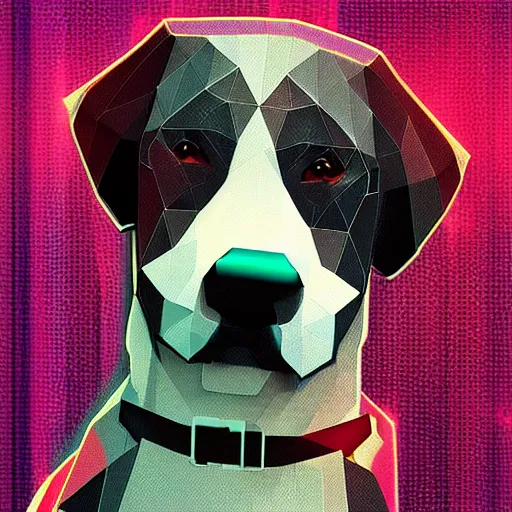 Prompt: high quality photo of dog, digital art, polygonal art, cyberpunk, synthwave