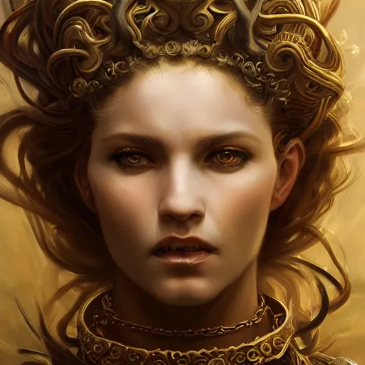 Image similar to portrait of a medusa, fantasy, intricate, elegant, highly detailed, digital painting, artstation, concept art, matte, sharp focus, illustration, art by aenaluck and roberto ferri and greg rutkowski, epic fantasy, digital painting