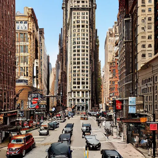 Prompt: This Kind Of Smart, Walkable, Mixed-use Urbanism Is Illegal To Build In Most American Cities, 1910s architecture, new york city, victorian architecture, tall buildings, amazing photograph, award winning, national geographic, cover of magazine, highly detailed, photorealistic