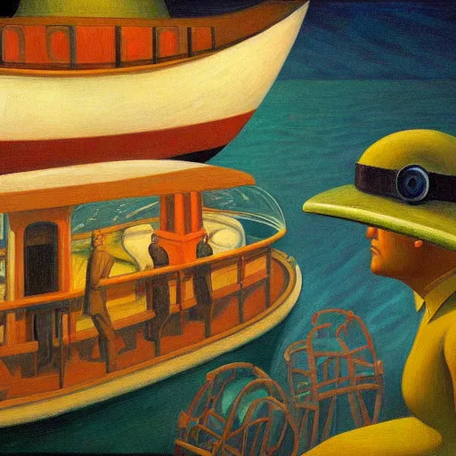 Image similar to twenty thousand leagues under the sea, grant wood, pj crook, edward hopper, oil on canvas