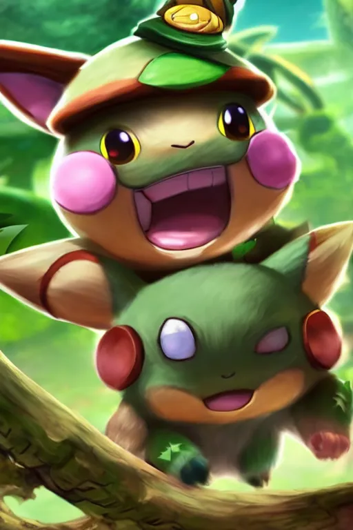 Image similar to teemo, a pokemon trading card of teemo, highly detailed pokemon trading card screenshot