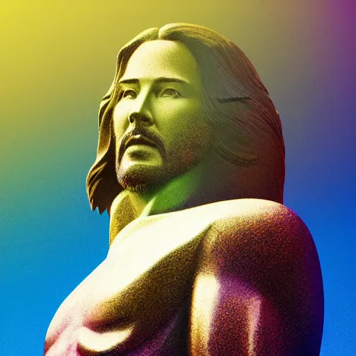 Image similar to highly detailed render of keanu reeves as Cristo Redentor statue in the style of Beeple, artstation art