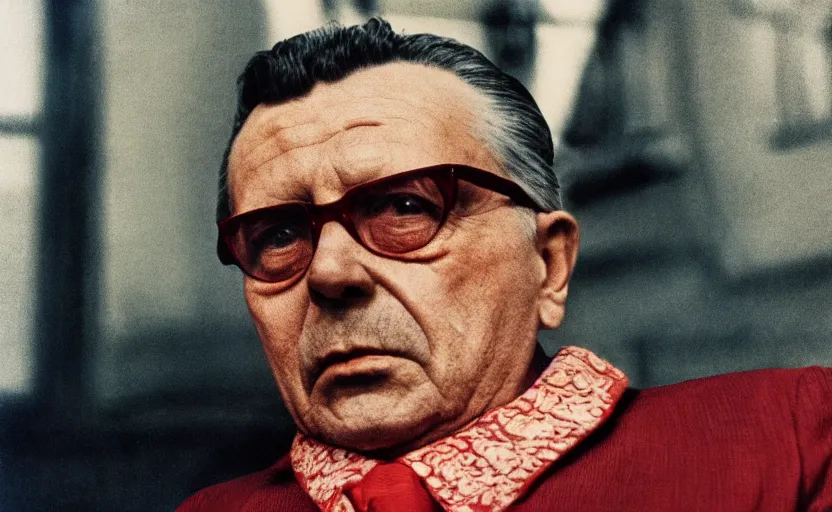 Prompt: 60s movie still full-lenght portrait of Josip Broz Tito, by David Bailey , Cinestill 800t 120mm Eastmancolor, heavy grainy picture, very detailed, high quality, 4k, HD criterion, precise texture