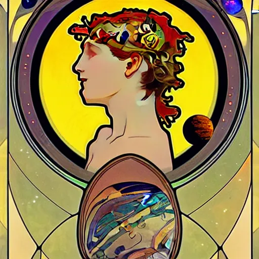 Image similar to beautiful solar system with nine planets and sun in the style of alphonse mucha, art nouveau, sharpen, hight detalied, 4 k, hd - s 1 5 0