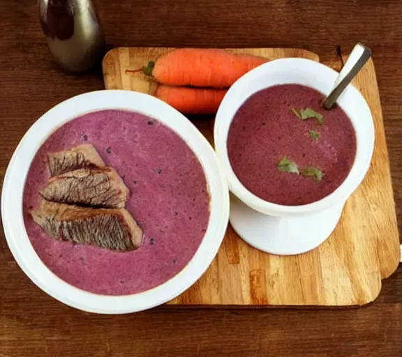 Prompt: a steak smoothie with a carrot inside