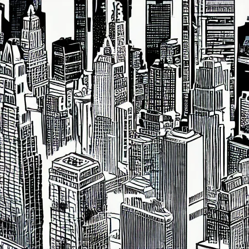 Image similar to new york city skyline in comic book style, dot shaded, high detail, art by stan lee