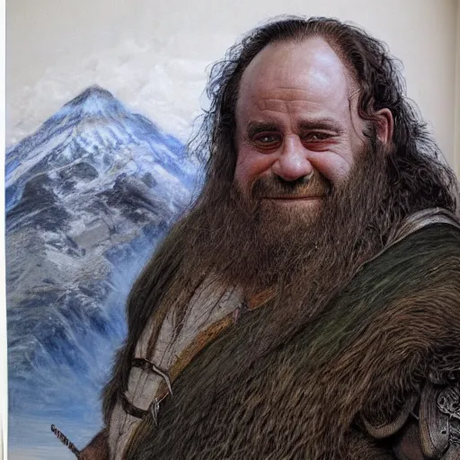Prompt: portrait of danny devito as gimli, by alan lee, lord of the rings calendar, smooth, detailed terrain, oil painting, matte painting, concept art, trending on artstation