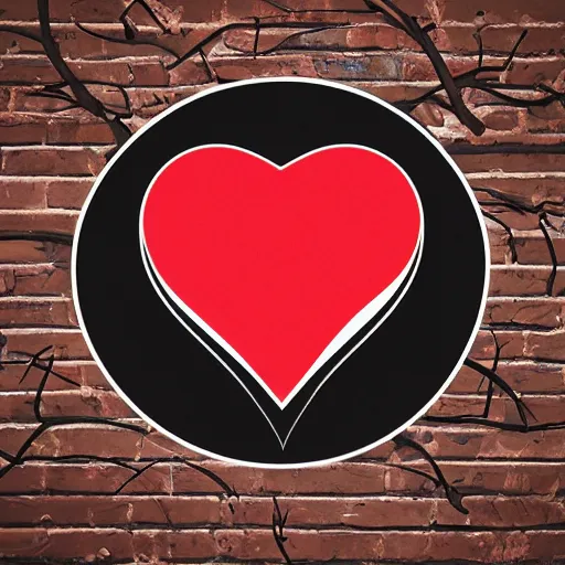 Image similar to minimalist nonprofit logo. sensual, curving black, red, and purple brushstrokes on a circular white background. motifs such as heart, fire, barbed wire, leather straps, thorns.